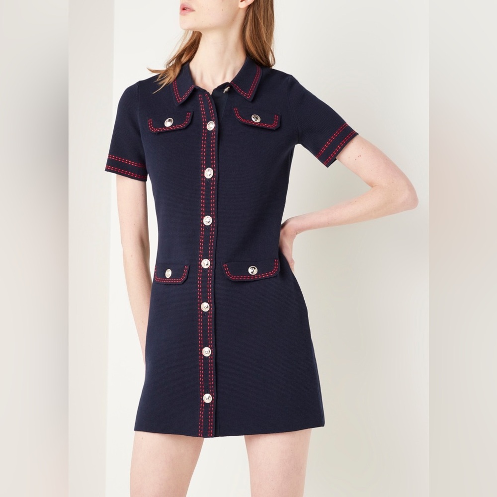 NWT Maje Rosie Contrast-stitch Knit Dress